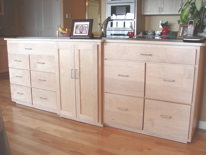 Maple file credenza with drawers and cabinets, clear finish