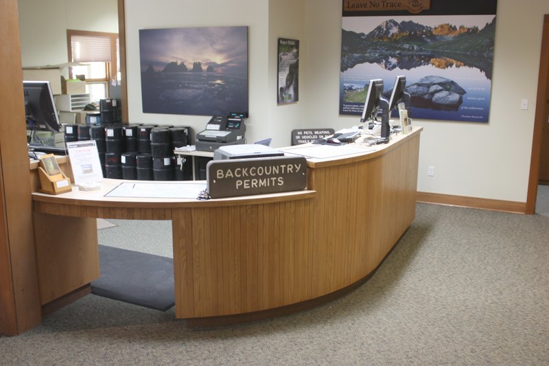Curved wood counter at the Olympic National Park Visitor Center